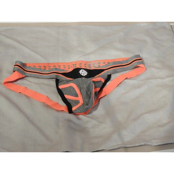 Mens Breedwell Jockstrap"New Wave" Neon Orange & Gray Techno Showstopper Large - Picture 5 of 5